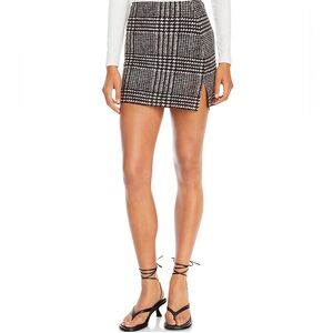 Norma Kamali Glenn Plaid Side Slit Mini Skirt in Chocolate, Size XS/29 NWT $135